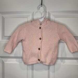 Carter's Baby Girl Pink Knit Hooded Cardigan Sweater Size 3 Months‎ Bear Ears